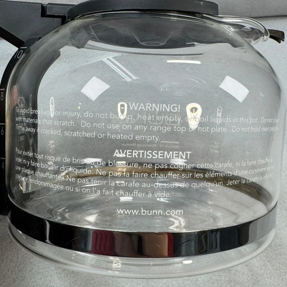 BUNN Coffee Carafe 10 Cup Clear Glass Black Handle Replacement Pot OEM